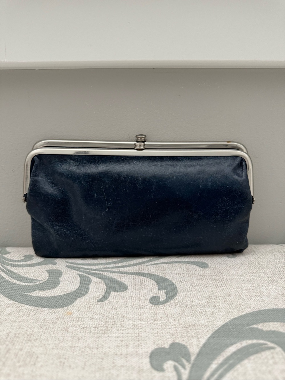 HOBO “Lauren” Navy Leather Kiss-Lock Clutch